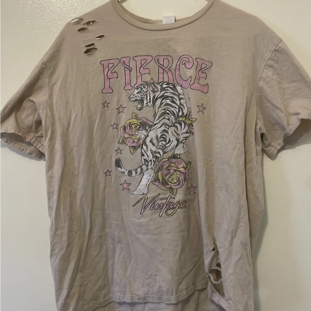 Altar'd State Beige Graphic 'Fierce' Tiger Tee with Pink Accents